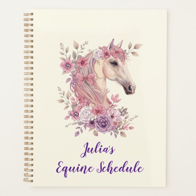 Girls Pretty Ponies Pastel Floral Horse Planner (Front)