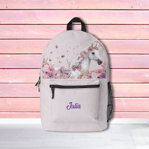 Girls Pretty Ponies Pastel Floral Horse Printed Backpack