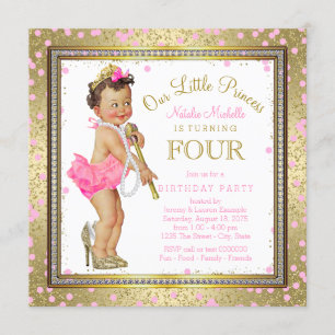 Girls Princess 4th Birthday Party Pink Gold Invitation