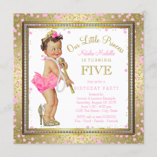 Girls Princess 5th Birthday Party Pink Gold Invitation