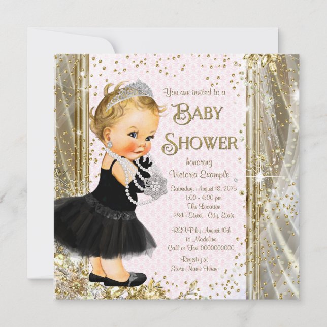 Girls Princess Little Lady Pink Gold Baby Shower Invitation (Front)