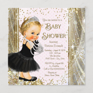 Girls Princess Little Lady Pink Gold Baby Shower Invitation