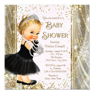 Girls Princess Little Lady Pink Gold Baby Shower Invitation