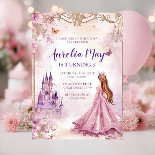 Girls Princess Pink Gold Birthday Invitation 