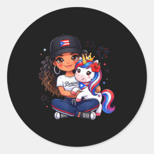 Girls princess unicorn boricua flag toddler puerto classic round sticker