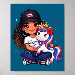 Girls princess unicorn boricua flag toddler puerto poster
