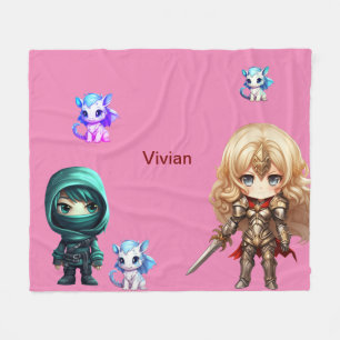 Girls protecting baby dragons fleece blanket