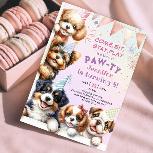 Girls Puppy Dog Pawty 9th Birthday Invitation