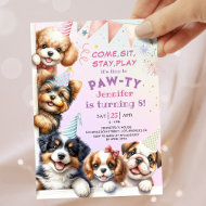 Girls Puppy Lets Pawty 8th Birthday Invitation