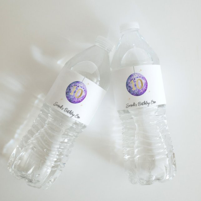 Girls Purple 10th Birthday Disco Water Station  Bottle Label (Creator Uploaded)