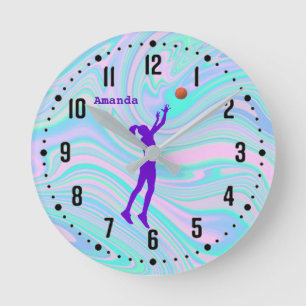 Girls Purple Basketball Hologram Round Clock