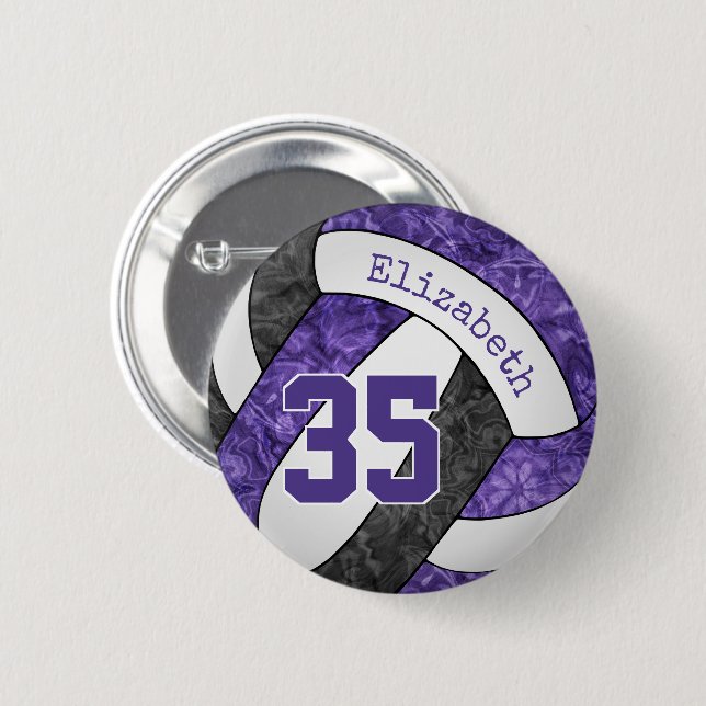 girls purple black volleyball team colours 6 cm round badge (Front & Back)