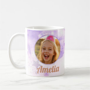 Girls Purple Bubbles Photo Name Birthday Coffee Mug