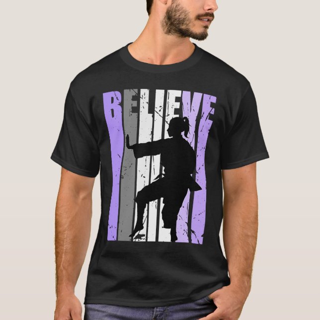 Girls Purple Distressed Believe Karate Girl White  T-Shirt (Front)