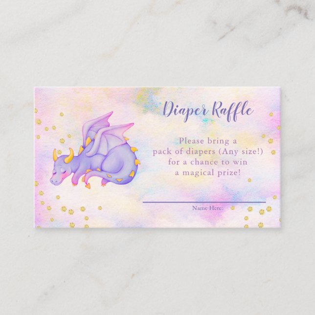 Girls Purple Dragon Diaper Raffle Baby Shower Enclosure Card (Front)