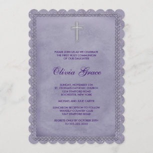 Girls Purple First Communion Invitation