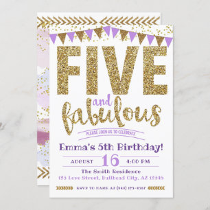 Girl's Purple Five & Fabulous 5th Birthday Invitation