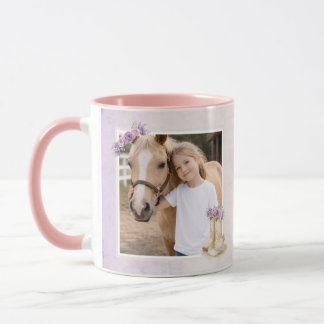 Girls Purple Floral Horse Mug