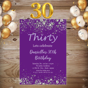 Girls Purple Glitter 30th Birthday Invite 