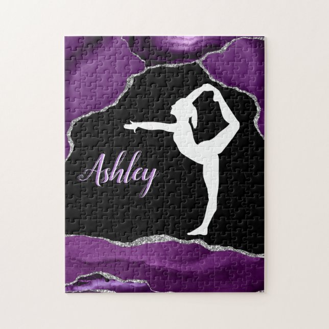 Girls Purple Glitter Gymnastics Dance or Cheer Jigsaw Puzzle (Vertical)