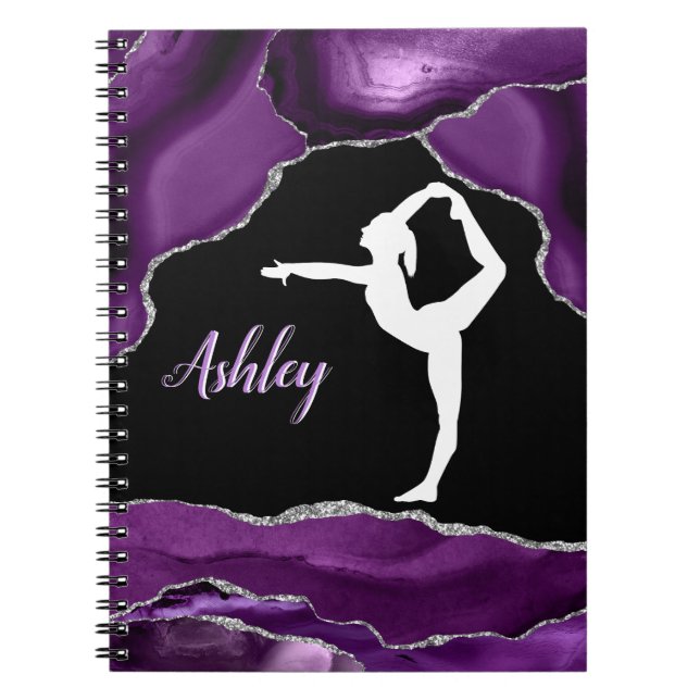 Girls Purple Glitter Gymnastics Dance or Cheer   Notebook (Front)