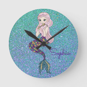 Girl's Purple Glitter Mermaid Wall Clock