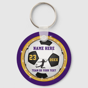 Girls Purple Gold Cheap Personalised Soccer Gifts Key Ring
