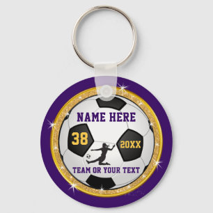 Girls Purple Gold Cheap Personalised Soccer Gifts Key Ring