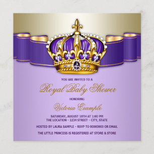 Girls Purple Gold Royal Baby Shower Invitation