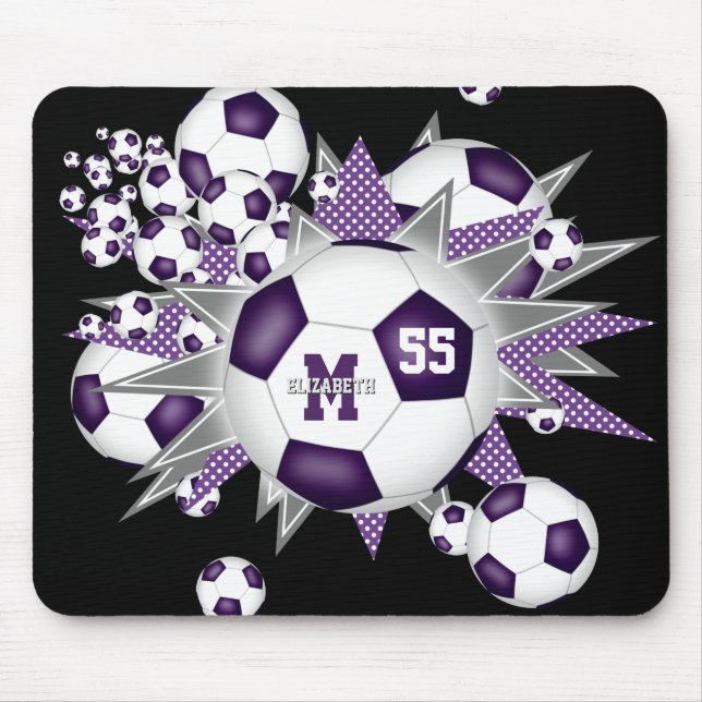 girls purple grey soccer ball blowout mouse pad (Front)