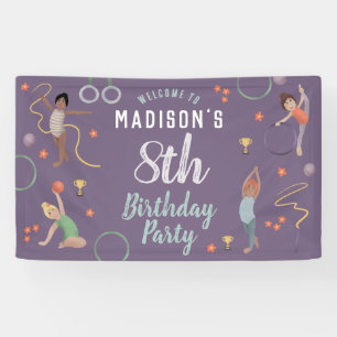 Girls Purple Gymnastics Kids Birthday Welcome Banner