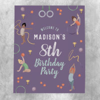 Girls Purple Gymnastics Kids Birthday Welcome Sign