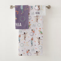 Girls Purple Gymnastics Pattern Monogram Kids