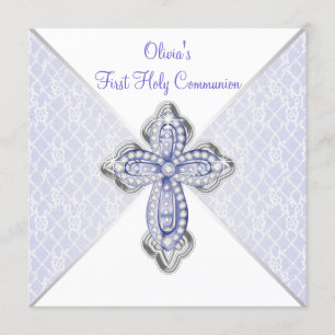 Girls Purple Lace First Communion Invitation