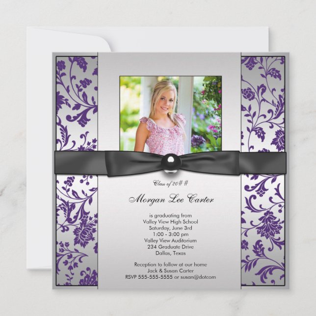 Girls Purple Photo Graduation Announcement (Front)