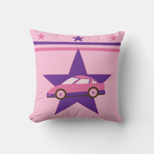 Girl's Purple racecar Design Throw Pillows