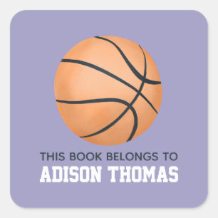 Girls Purple This Book Belongs Basketball Kids Square Sticker
