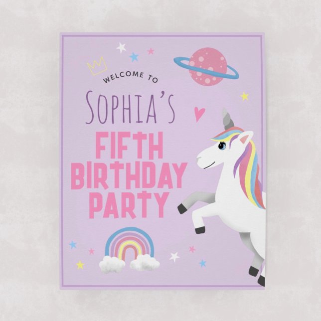 Girls Purple Unicorn Birthday Party Welcome Sign (Creator Uploaded)