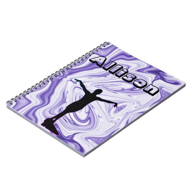 Girls Purple White Marble Balance Beam Gymnastics Notebook (Left Side)