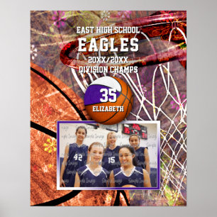 girls purple white team colours photo basketball poster