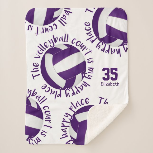 girls purple white volleyball court happy place sherpa blanket (Front)