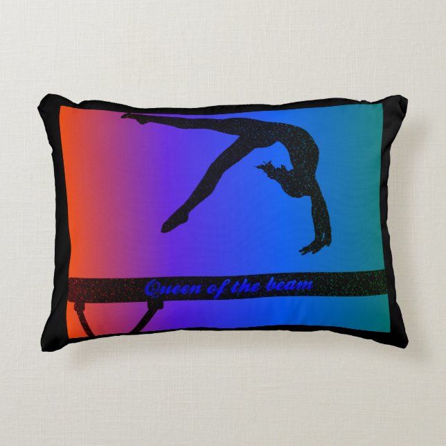 Girls Queen of the Beam Gymnastics Accent Pillow (Front)