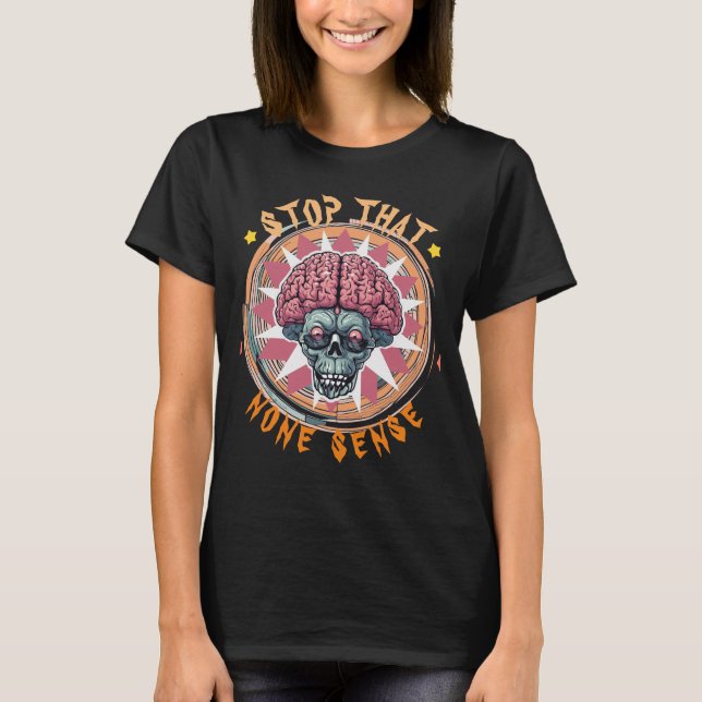 Girls' Quirky Brain Skull T-Shirt - Gothic Humour (Front)