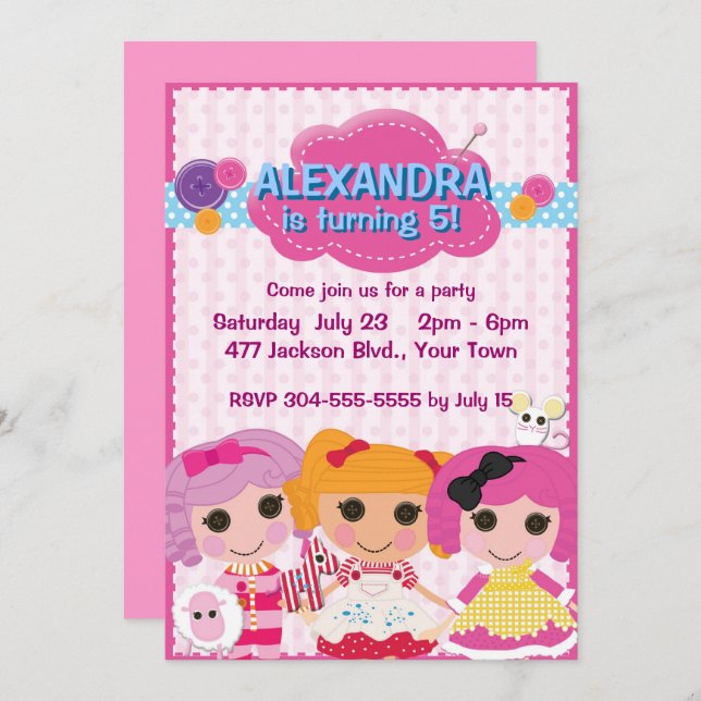Girls Rag Doll Birthday Party Invitation (Front/Back)