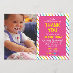 Girls rainbow birthday thank you card