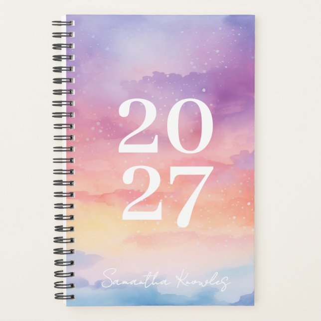 Girls Rainbow Gradient Sky Any Year Weekly Planner (Front)