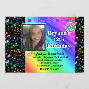 Girls Rainbow LOL Birthday Party Photo Invitation