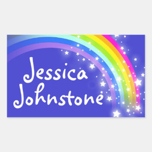 Girls rainbow name blue id label sticker