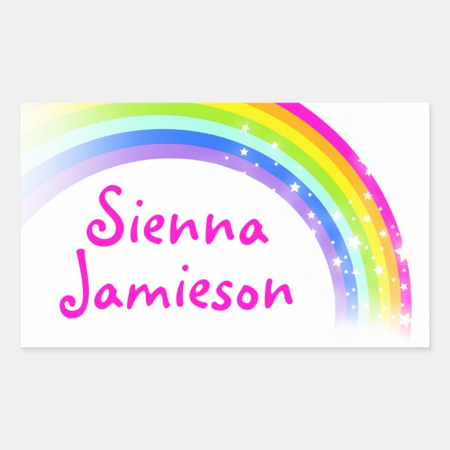 Girls rainbow name white pink id label sticker (Front)