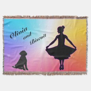Girls Rainbow Stars Dancer and Dog Throw Blanket